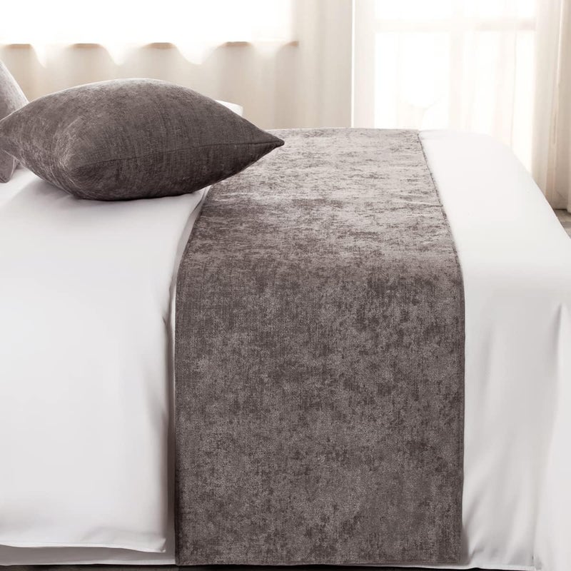 AMBERIS Bed Runner Grey, Chenille Soft No Fading Modern Bed Scarf - Image 2